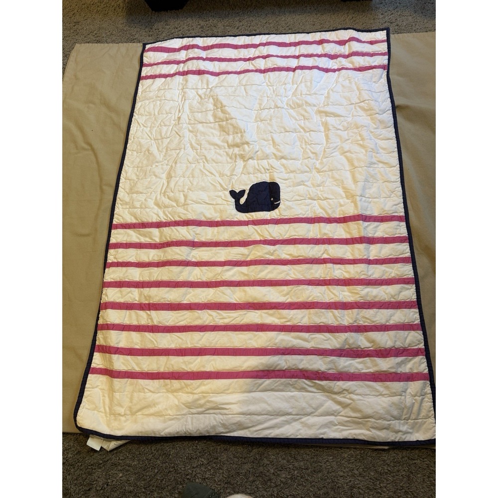 Pottery Barn Kids Quilt Toddler Baby Whale Nautical Sea Ocean Pink Nursery